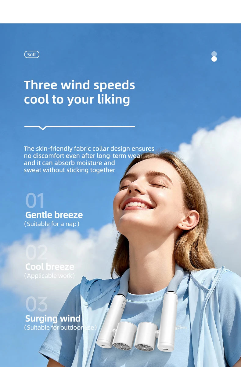 Portable Neck Fan High Speed Turbine Powerful Airflow Bladeless Cooling Fan Handheld Sport Fan for Travel Outdoor Wear