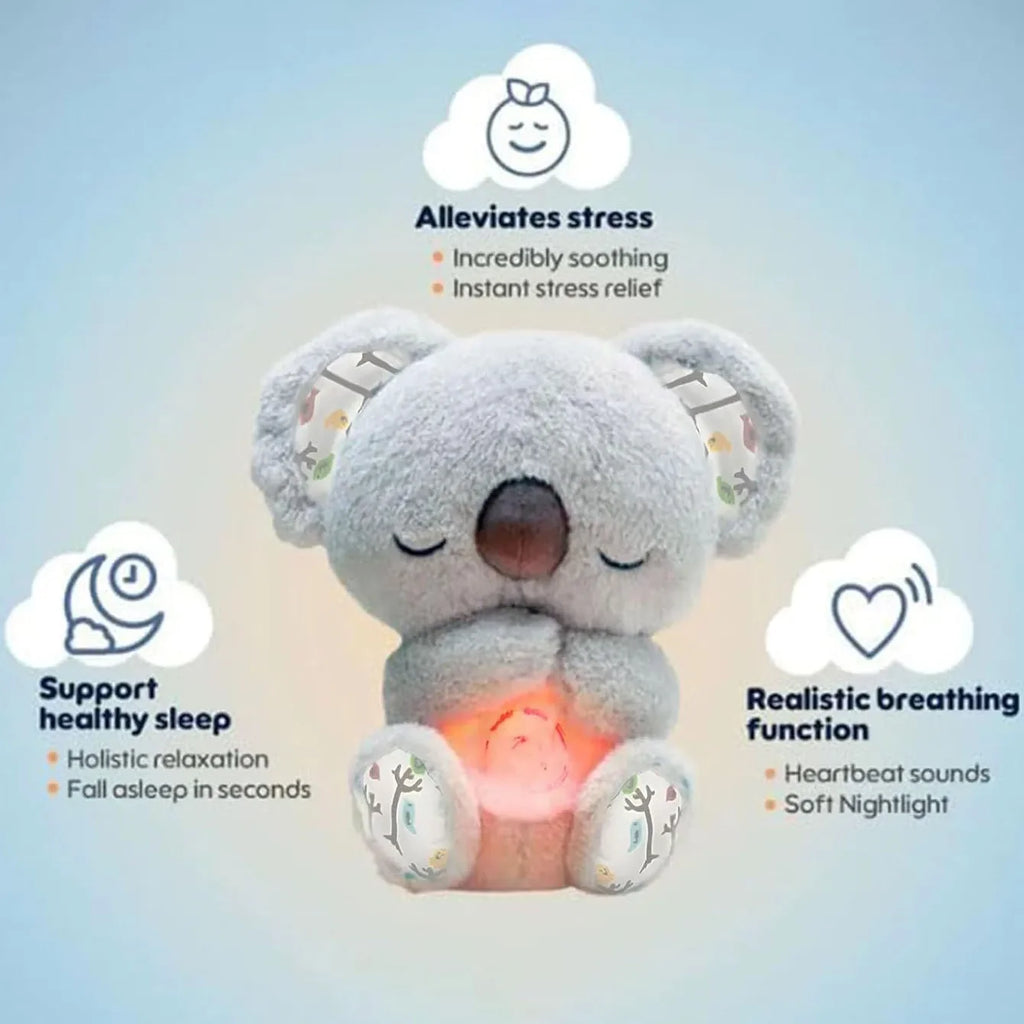 Cuddly Koala Plush Sleep Aid with Soft Glow Night Light Calming Music and Simulated Breathing Comforting Bedtime Comfort Toys
