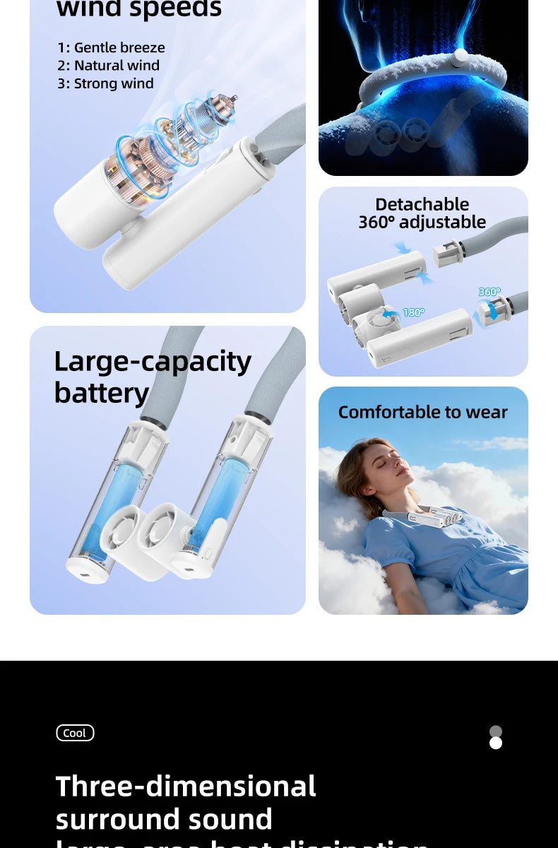 Portable Neck Fan High Speed Turbine Powerful Airflow Bladeless Cooling Fan Handheld Sport Fan for Travel Outdoor Wear
